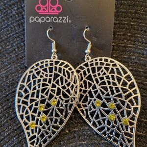 Paparazzi Intricate Silver Earrings with Yellow Gems